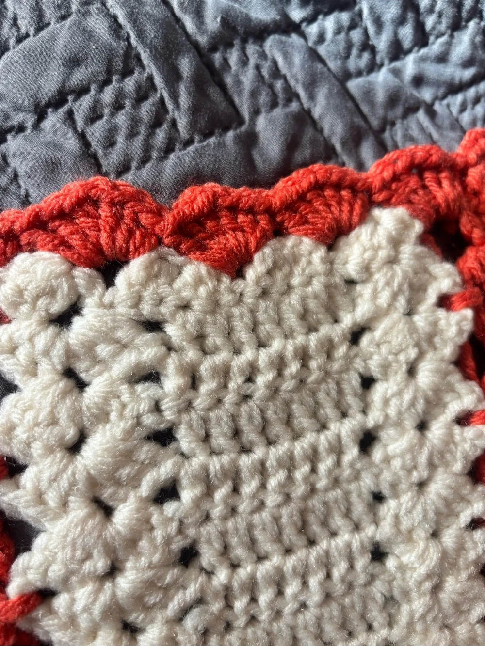 Hand-Crocheted Coral and Cream Stripe Throw Blanket